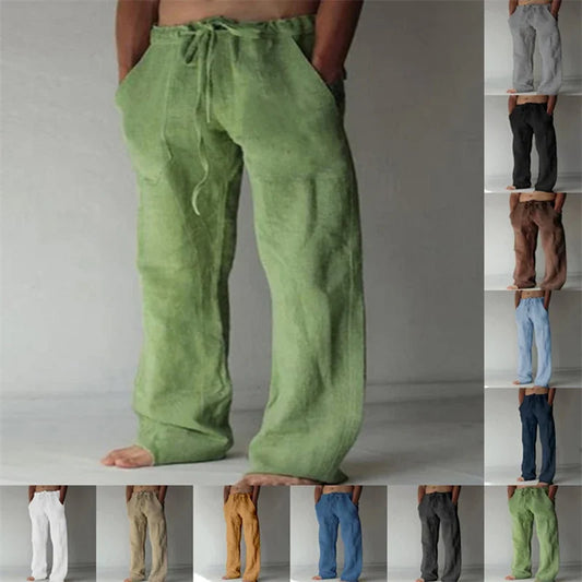 New Men's Cotton Linen Pants | Breathable Solid Color Linen Trousers | Fitness Streetwear for Autumn