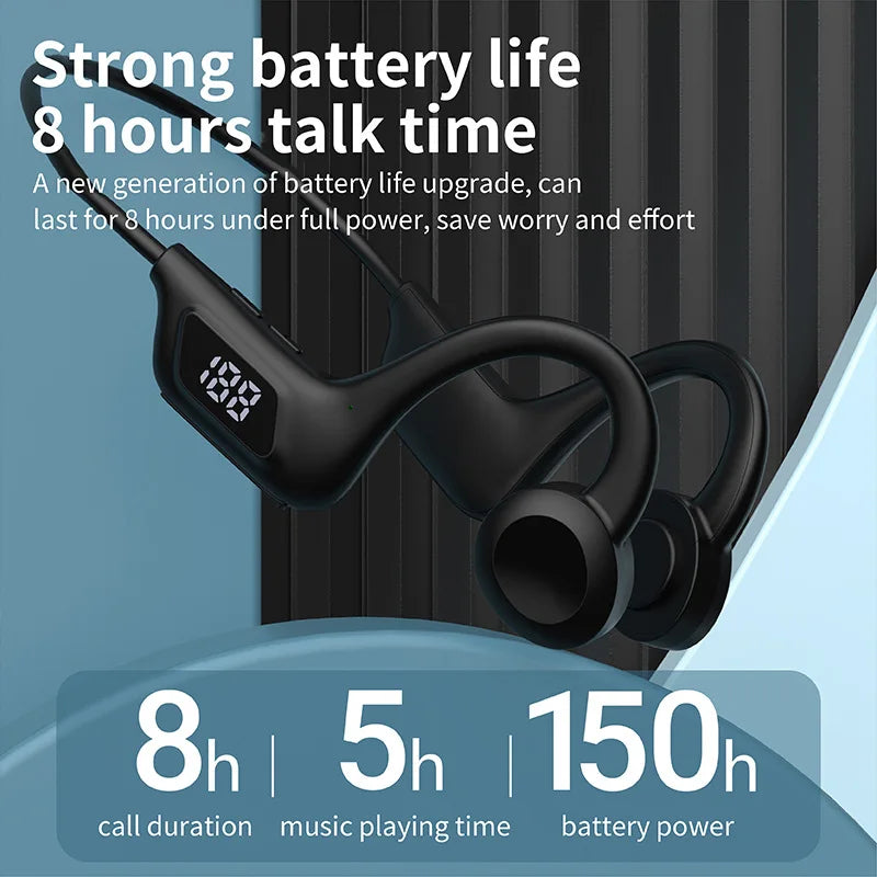 Digital Display Bone Conduction TWS Wireless Bluetooth Earphones with MP3 Memory Card | Behind-the-Neck Running Sports Headphones