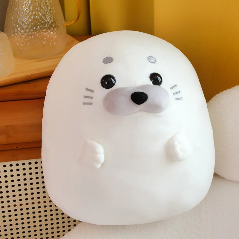 Seal Plush Stuffed Animal White/Blue Plushie Seal Round Pillow Toys | Kawaii Animal Pillow Cushion Soft Toy | Alo Trendy