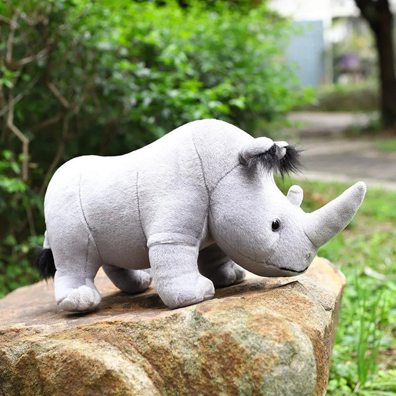 35cm Real Life Rhinoceros Plush Toy | Stuffed Lifelike African Rhinos | Wild Animals Doll Toys for Kids | Children Xmas Gift Decor