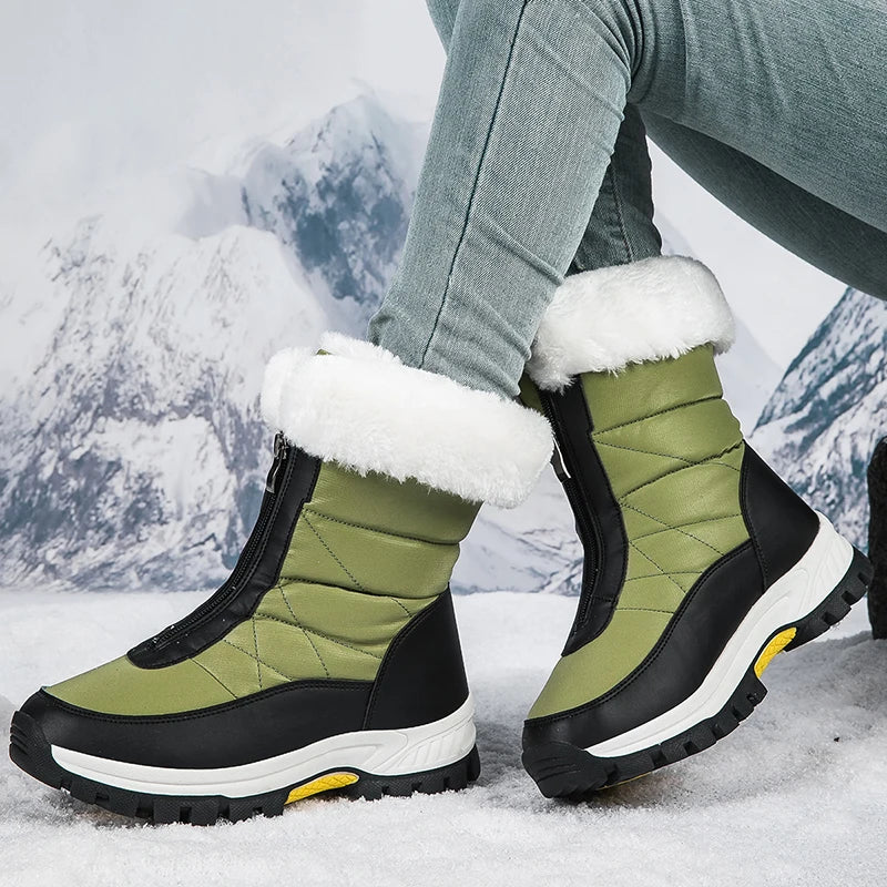 Winter New Women's Boots | Thick-Soled Warm High-Cut Snow Boots with Waterproof Fur Lining | Comfortable Plush Outdoor Walking Shoes in White