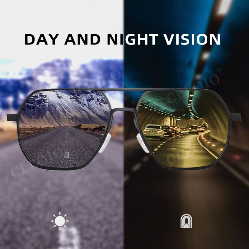 Anti-Glare Day Night Vision Glasses | Men Women Polarized Driving Sun Glasses | Square Aluminum Photochromic Sunglasses UV400 | Alo Trendy