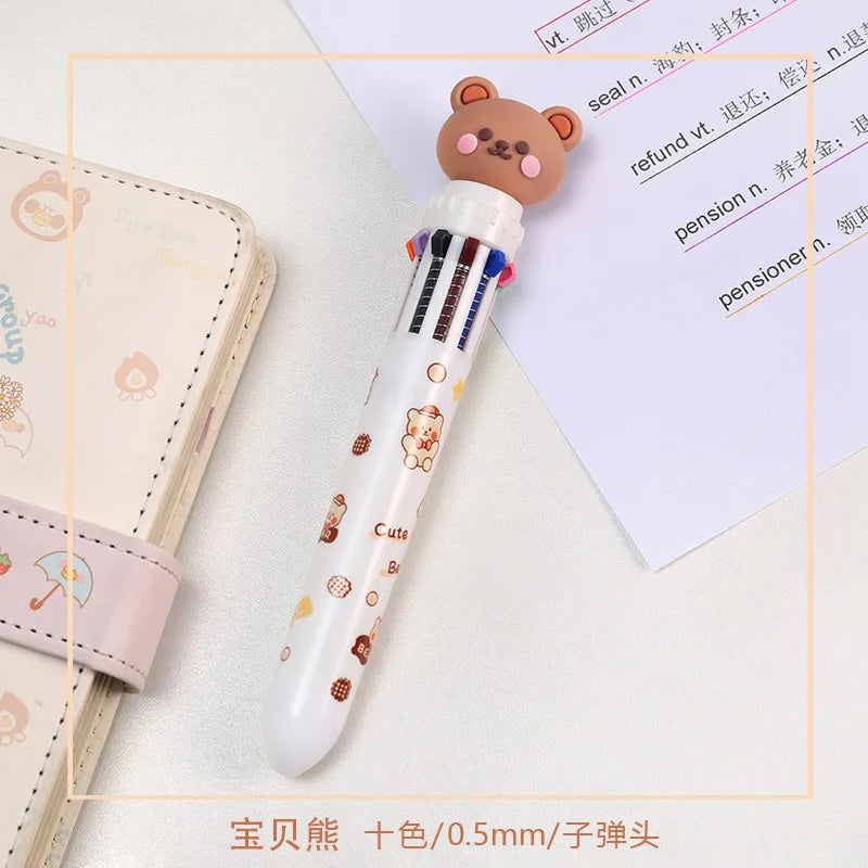 Kawaii Bear Cartoon Silicone 10 Colors Chunky Ballpoint Pen | School Office Supply Gift Stationery | Alo Trendy