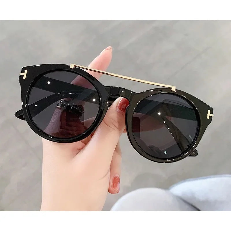 Retro Round Sunglasses for Women | Rice Nails Double Beam Design | Vintage Anti-Glare Driving Shades | Lady UV400 Sun Glasses