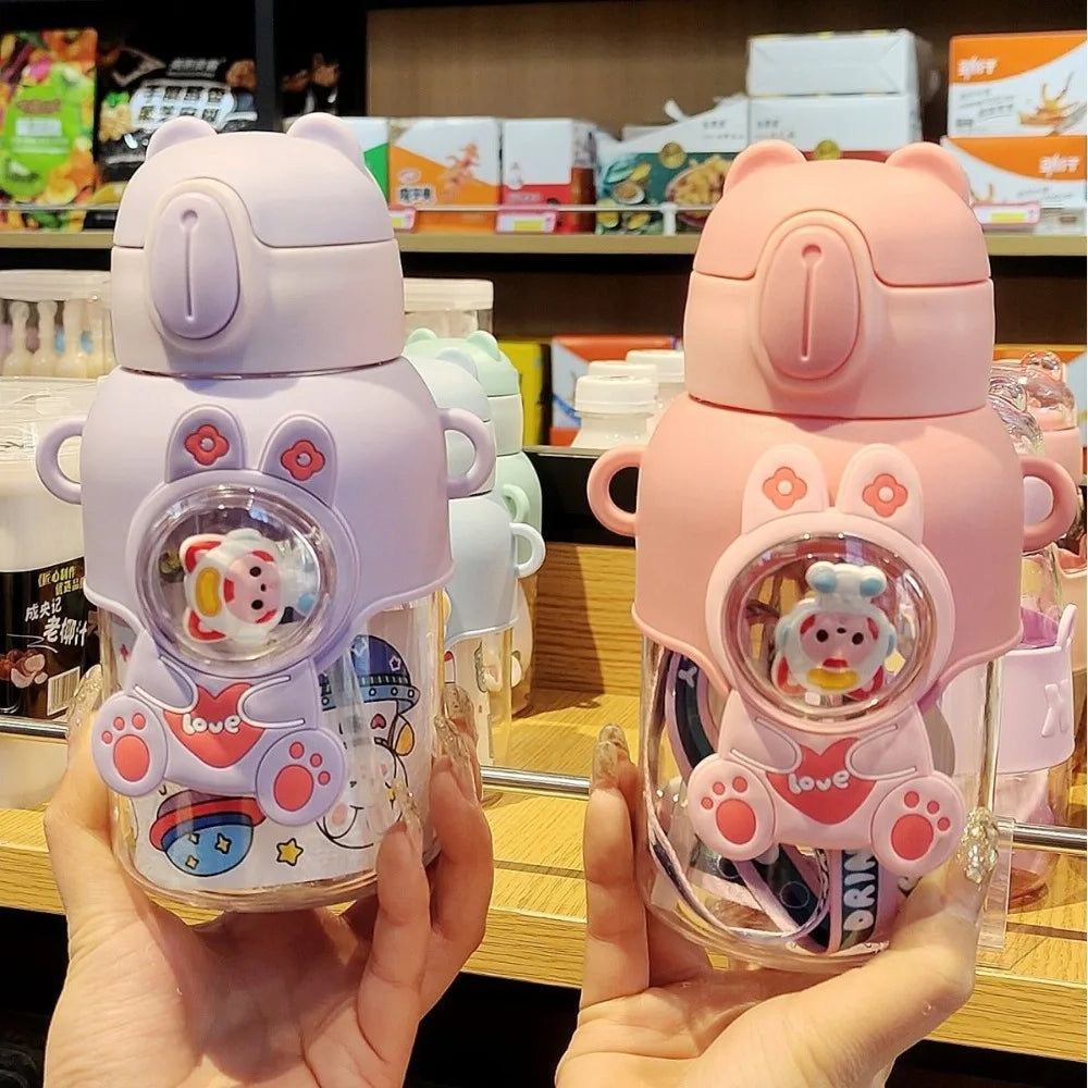 600ML Cartoon Kids Water Bottle Plastic Water Cup With Straw | Leak Proof Outdoor Drinking Tumbler for Children School | Alo Trendy