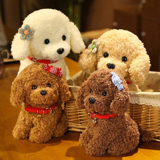 New Lovely Curly Hair Teddy Dog Plush Toys | Wears Collar Head Flower | Teddy Dolls Stuffed Soft Toy | Perfect Kids Birthday Gifts