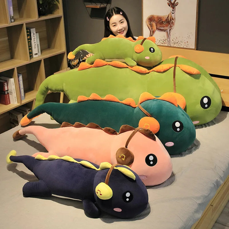 1pc 80-140CM Creative Huge Dinosaur With Headset Plush Toys | Stuffed Soft Animal Pillow for Women and Girls | Perfect Sleeping Birthday Gift | Alo Trendy