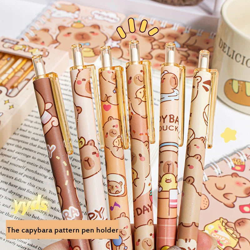 Kawaii Capybara Gel Pen Set | Black Ink Quickly-Drying Cute Pens | Aesthetic Stationery School Supplies Office Accessories