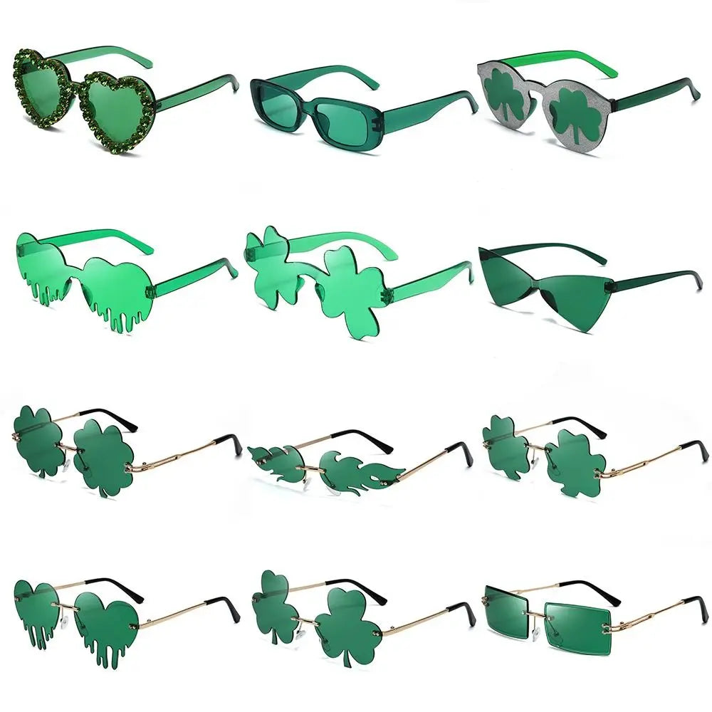 Rimless Four Leaf Clover Funny Sunglasses | Fashion Green Brand Designer Festival Costumes Party Glasses | Beach Sun Glasses UV400 | Alo Trendy