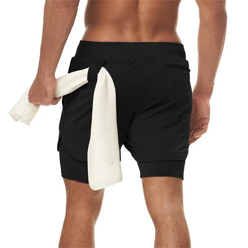 Men's Double Layer Fitness Shorts | 2-in-1 Gym Training Quick Dry Workout Jogging Double Deck Summer Sports Shorts