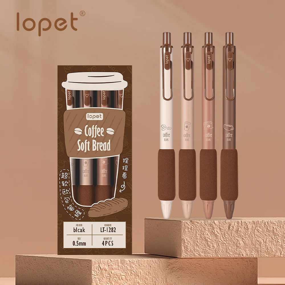 4pc/Set Lepot Kawaii Gel Pen Coffee Soft Bread Luxury Ballpoint Pens | 0.5mm Black Ink Boligrafo Gel Fine Point Quick Dry Canetas | Alo Trendy