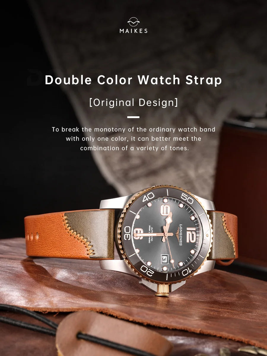 New Original Design Double Color Watch Band | Quick Release Handmade Top Full Grain Leather Strap | Available in 20mm, 21mm, 22mm