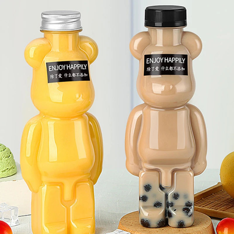 Cartoon Milk Tea Bottle Puppet Bear Shaped Transparent Thickened Juice Bottle Creative Cup | Milk Tea Milk Cup Water Bottle Cute | Alo Trendy