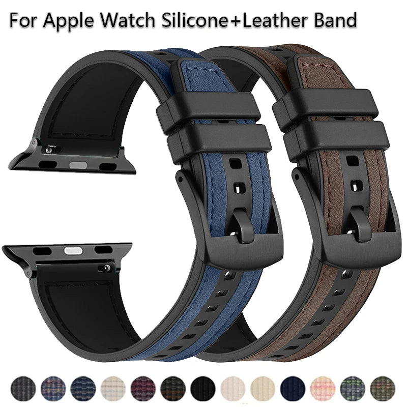 Silicone+Leather Strap for Apple Watch Band 44mm 49mm 41mm 45mm 40mm Correa For IWatch Series 9 8 7 6 SE 5 4 3 Ultra 2 Bracelet | Alo Trendy