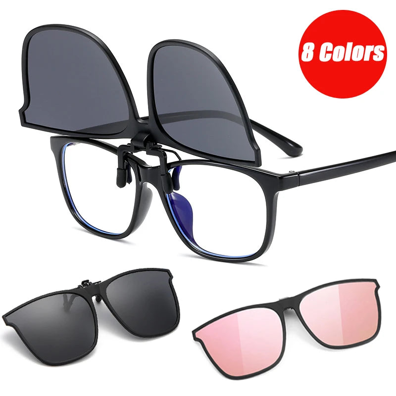 Fashion Polarized Flip-up Sunglasses | Retro Big Size Square Clip-on Sunglasses | Vintage Clip Glasses Night Vision Driving Goggles