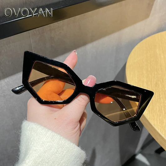 Polygon Vintage Sunglasses for Women | Personality Simple Sun Glasses | Brand Luxury Eyewear