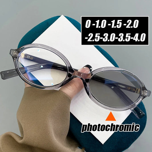 Finished Photochromic Sunglasses with Diopter | Fashion Trend Women Men Oval Frame Myopia Glasses | Optical Prescription Eyeglasses | Alo Trendy