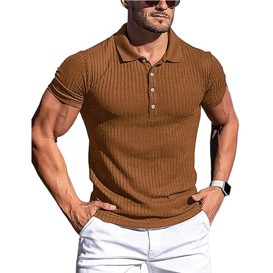 New Summer Polo Men Solid Stripe Fitness Elasticity Short Sleeve Polo Shirts | Fashion Stand Collar Men's Shirts | Versatile Colors for a Stylish Look