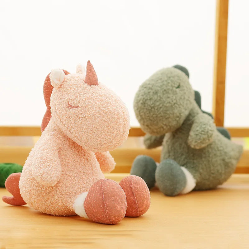 23cm Cute Pink Unicorn Stuffed Animal Plush Toy | Gray Curly Wolf Doll | Brown Deer Plush Toy | Green Sitting Posture Little Dinosaur | Alo Trendy