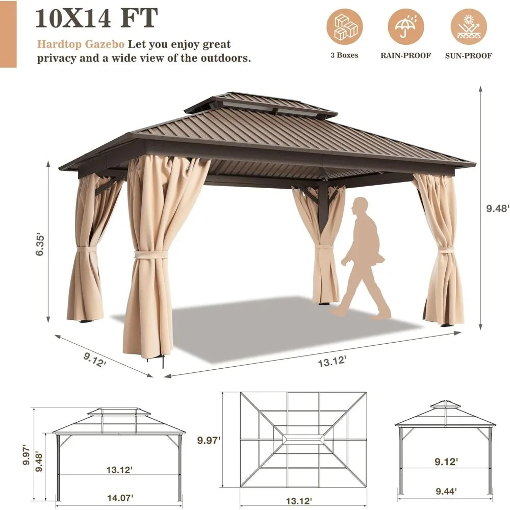 10x14 FT Hardtop Gazebo | Heavy Duty Galvanized Steel Double Roof with Aluminum Frame | Permanent Outdoor Pavilion Canopy