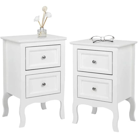 White Nightstand Set of 2, Nightstands with 2 Drawers, Bed Side Table/Night Stand, Small Nightstand for Bedroom, Small Spaces