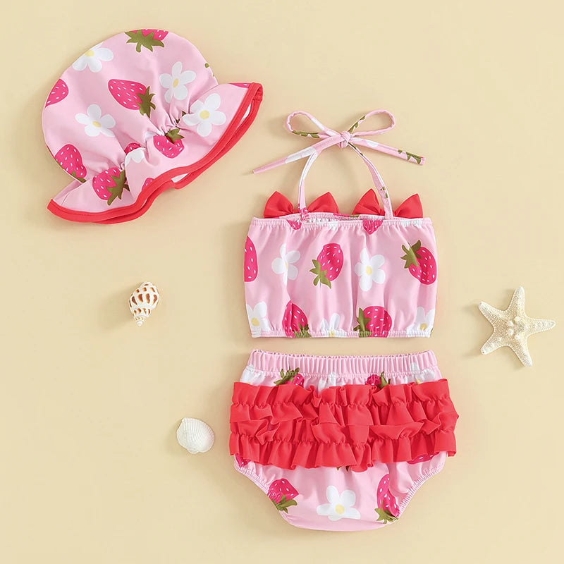 Baby Girl Swimsuit | 3 6 9 12 24 Months Infant Bathing Suit Bikini Sets | Swimwear Summer Beach 3Pcs Outfit | Alo Trendy