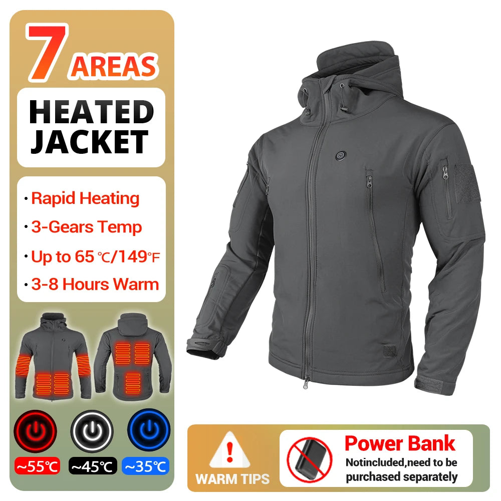 Winter Heated Jacket | 7 Zone USB Electric Heating Jacket for Men and Women | Warm Thermal Coat for Camping, Hiking, and Outdoor Activities