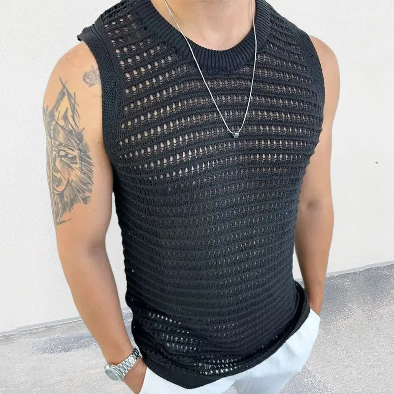 New Men's Sweater Vest | Solid Color Slim Sleeveless Knit T-Shirts | Streetwear Fashion Male Tops