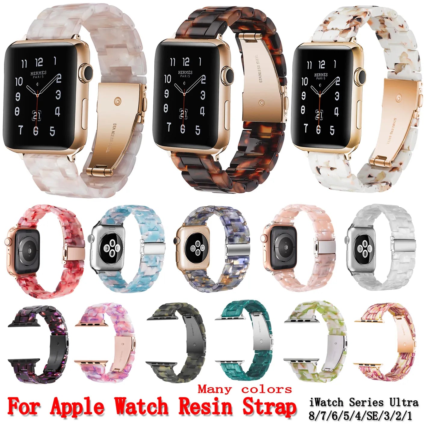 Resin Strap for Apple Watch Band 8 Ultra | Compatible with 49mm, 44mm, 45mm, 40mm, 41mm, 42mm, 38mm | Bracelet Correa Loop for iWatch Series 7 6 SE 5 4 3