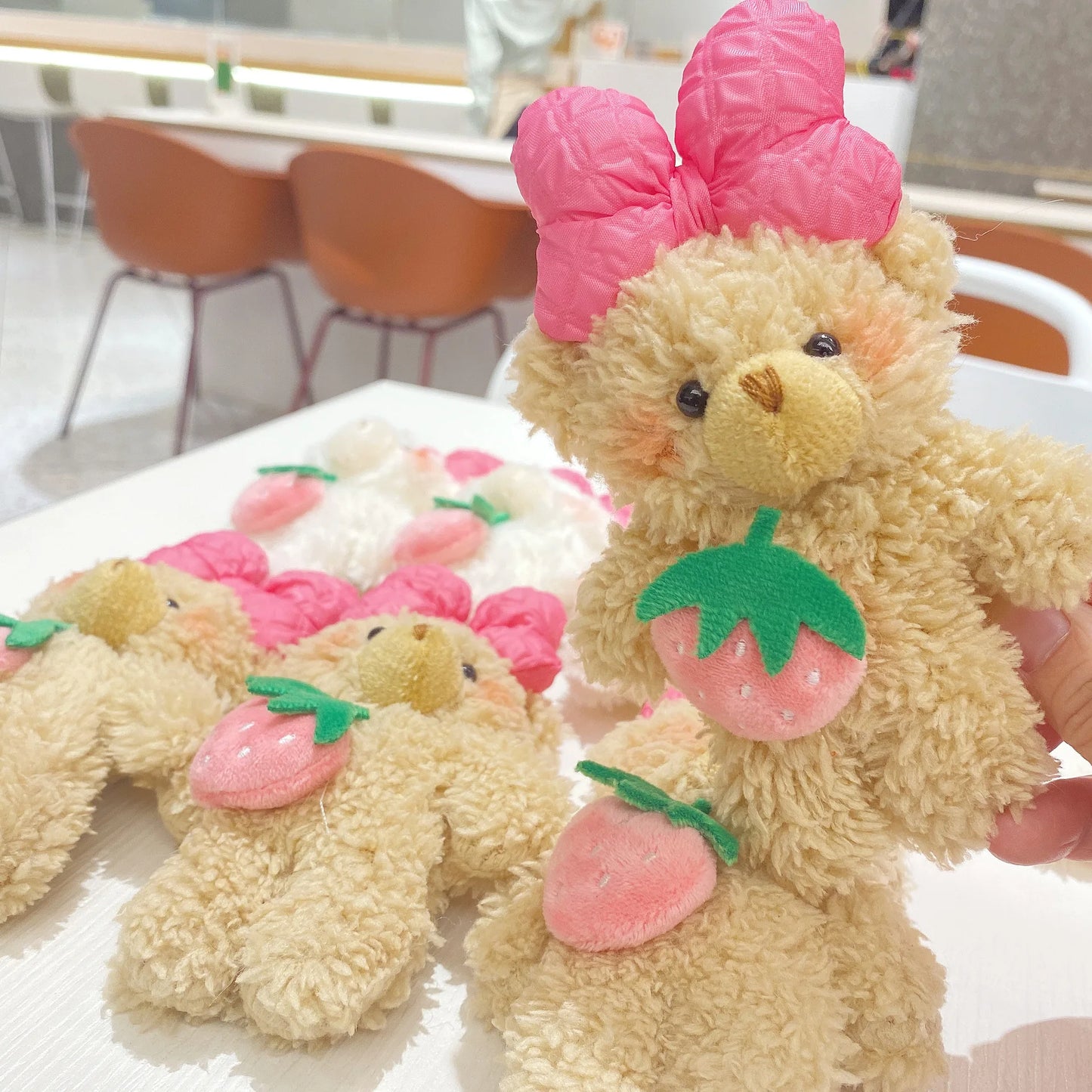 15cm Cartoon Strawberry Princess Bear Plush Toy | Kawaii Pink Bow Teddy Bear Doll | Girl Bag Pendant Keychain | Children Gift