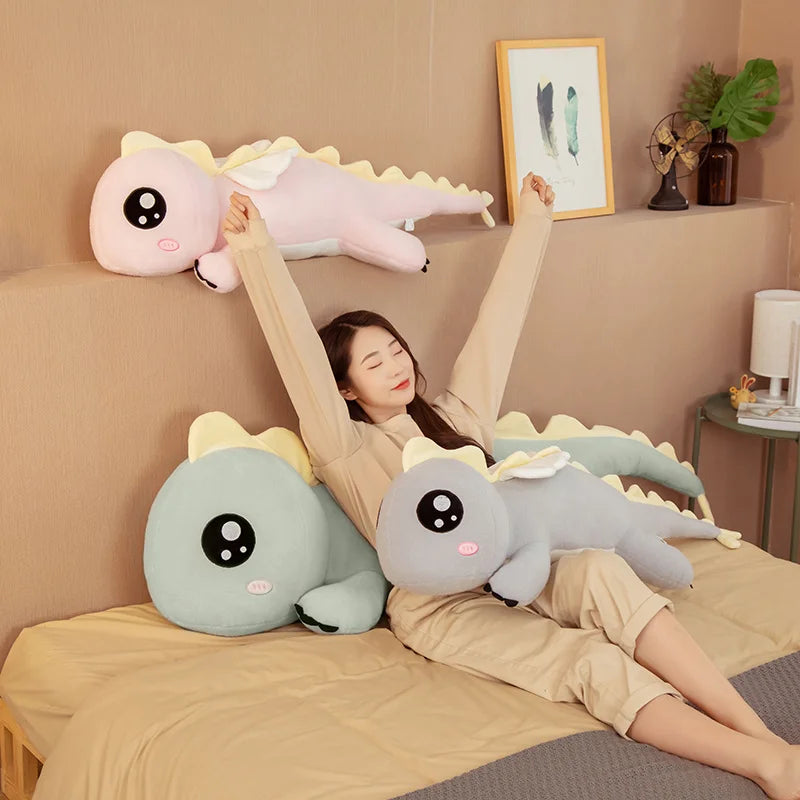 90-130cm Giant Cute Dinosaur with Wings Plush Cushion Sofa Toys | Soft Animal Pillow Stuffed Doll | Perfect Kids Girls Birthday Gift | Alo Trendy