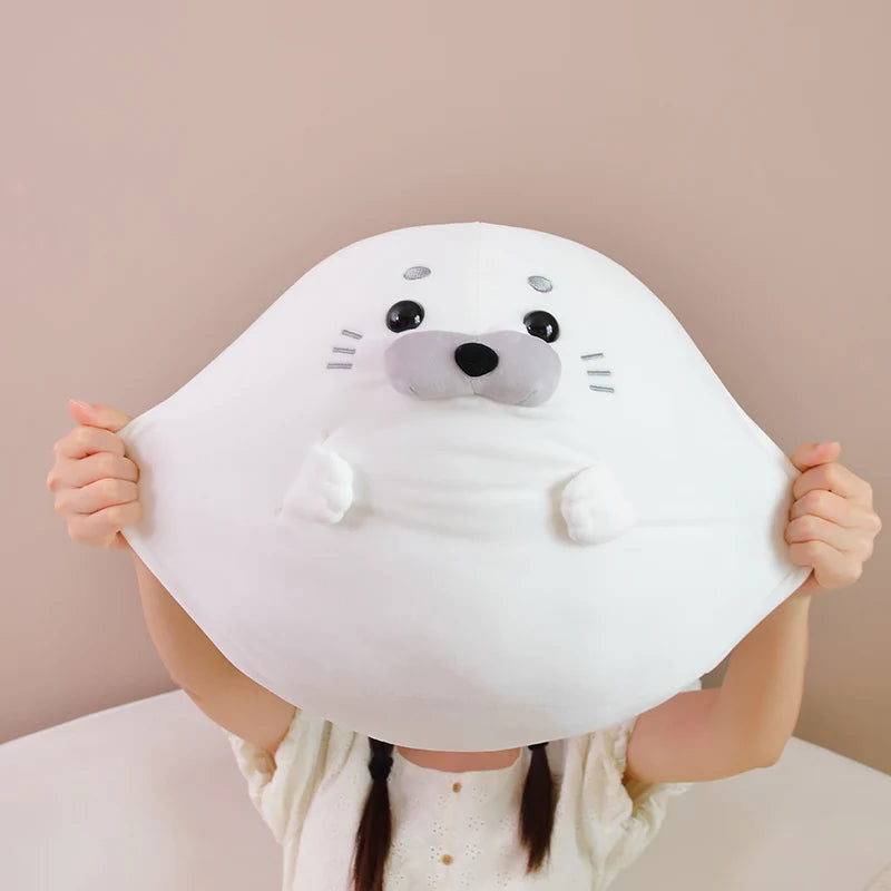 Seal Plush Stuffed Animal White/Blue Plushie Seal Round Pillow Toys | Kawaii Animal Pillow Cushion Soft Toy | Alo Trendy