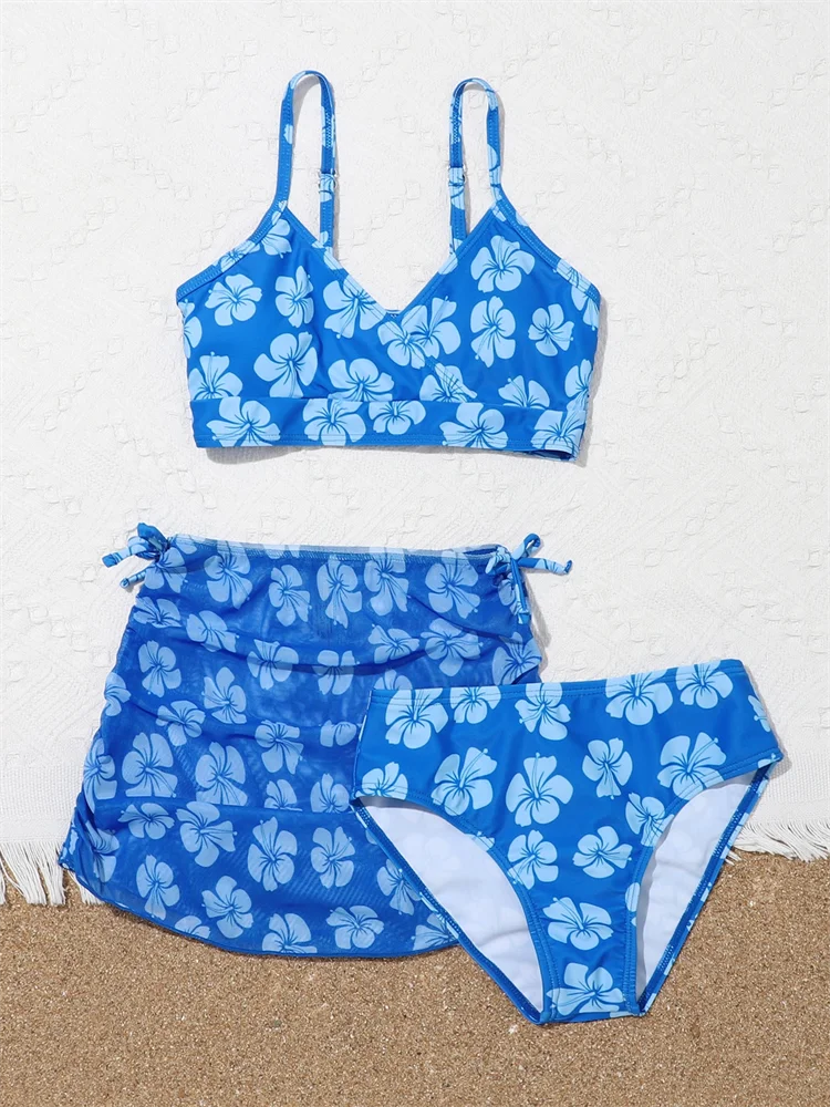 Bikini Kids Girls Swimsuit 2024 | New Blue Print Sling Bikinis Set | Children Swimsuit Summer Three Piece Beachwear Bathing Suit's | Alo Trendy