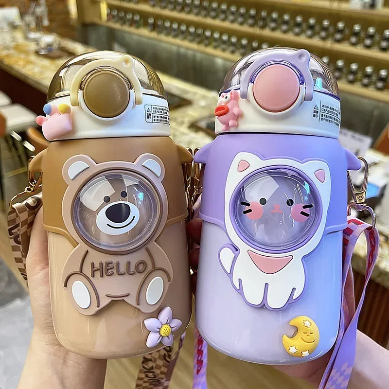 600ml Cute Kids Thermos Bottle | Stainless Steel Thermos Mug With Straw | Leak-Proof Vacuum Flasks Children Thermal Water Bottle | Alo Trendy