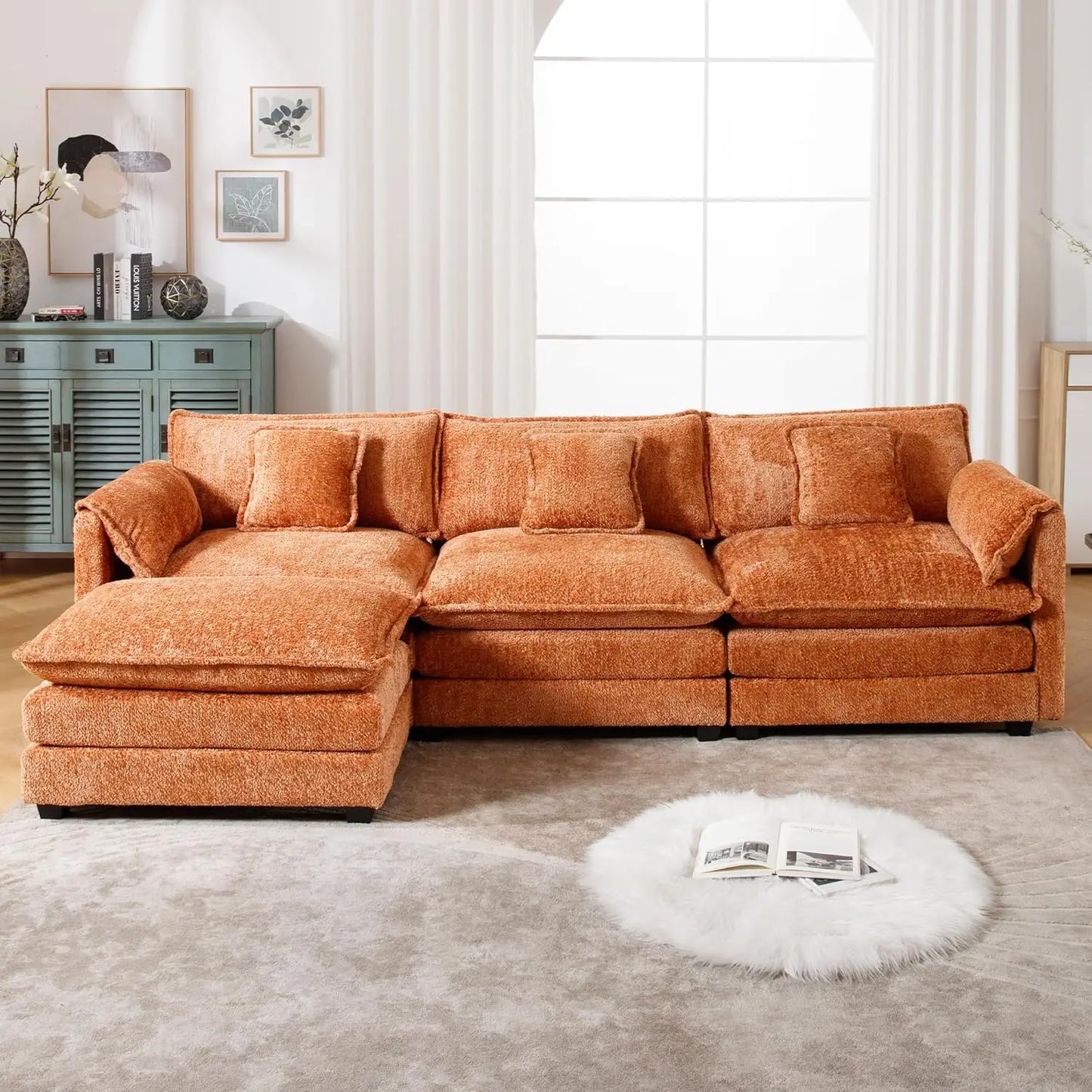 112" Oversized Sectional Sofa | Cloud Couch for Living Room | Modern Chenille L-Shaped Modular Sofa Sleeper