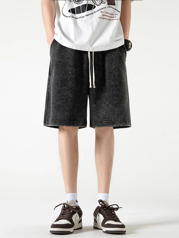 320G Heavy Cotton Summer Men's Shorts | High Street Washed Drawstring Baggy Sweatshorts | Korean Fashion Casual Shorts