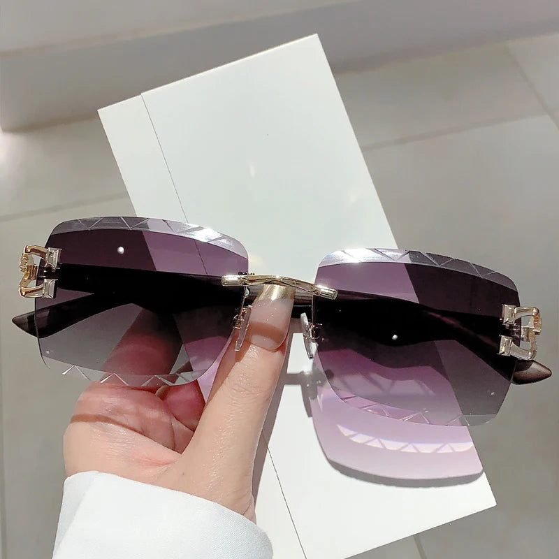 Rimless Vintage Sunglasses | New Arrival Square Gradient Ocean Lenses Women Shades | Luxury Brand Design Trendy Eyewear