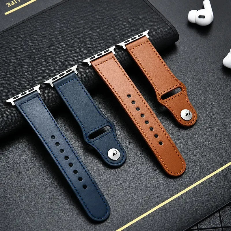 Genuine Leather Loop Strap For Apple Watch Band 45mm Ultra 2-1 49mm 44mm 41mm 40/38/42mm Bracelet iWatch Series 9 8 7 3 4 5 6 SE | Comfortable Wristband with Magnetic Closure | Alo Trendy