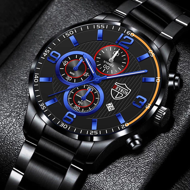 Fashion Men's Watches | Luxury Business Stainless Steel Quartz Wrist Watch | Casual Leather Watch with Luminous Clock for Men