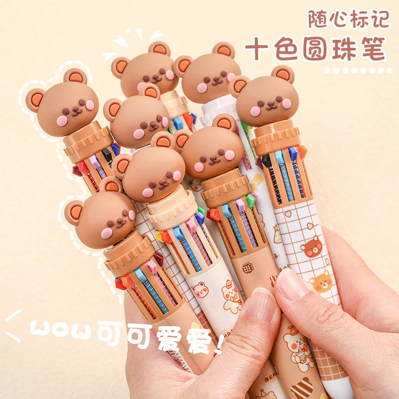 Kawaii Bear Cartoon Silicone 10 Colors Chunky Ballpoint Pen | School Office Supply Gift Stationery | Alo Trendy