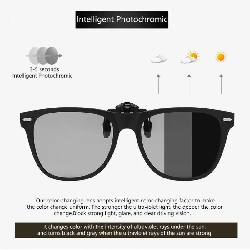 Mirror Flip Up Clip-On Polarized Sunglasses for Men | Photochromic Sun Glasses for Driving and Fishing | Night Vision Lens Eyewear