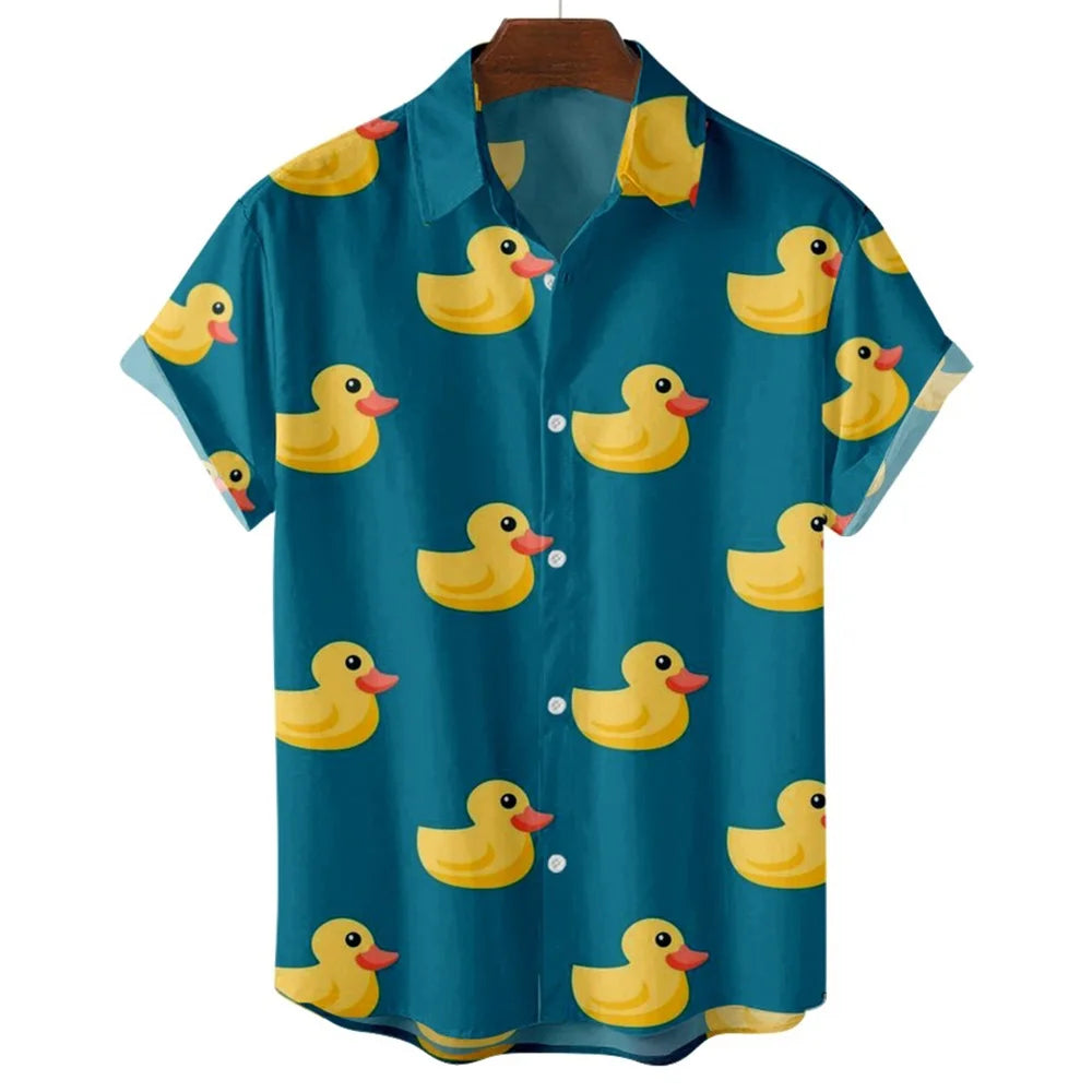 Duck 3D Print Summer Beach Shirt for Men | Floral Fashion Hawaiian Casual Short Sleeve | Single-Breasted Imported Streetwear Clothing