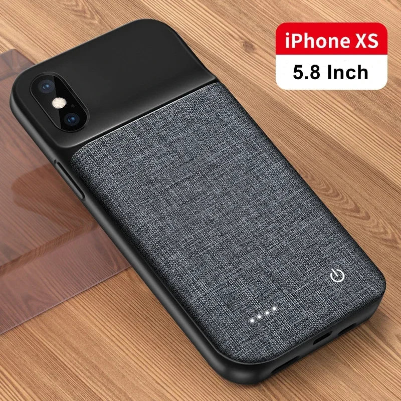 10000mAh Oxford Cloth Battery Case for iPhone 16 Pro/15/14 Plus/13 Mini/X/XR/XS/11/12 Pro Max | Power Bank Charger Case