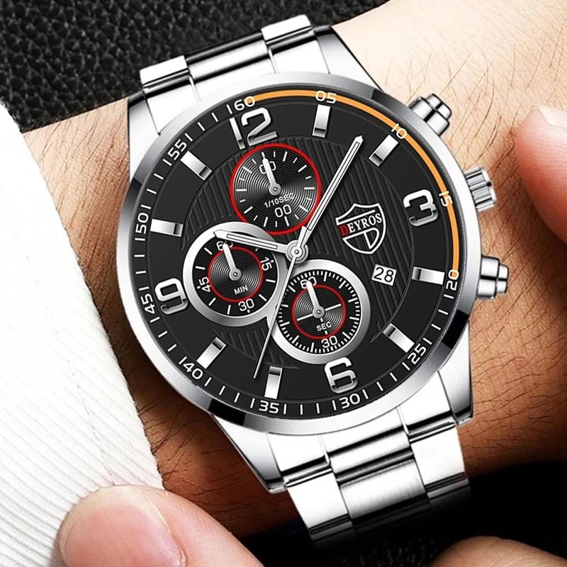 Fashion Men's Watches | Luxury Business Stainless Steel Quartz Wrist Watch | Casual Leather Watch with Luminous Clock for Men