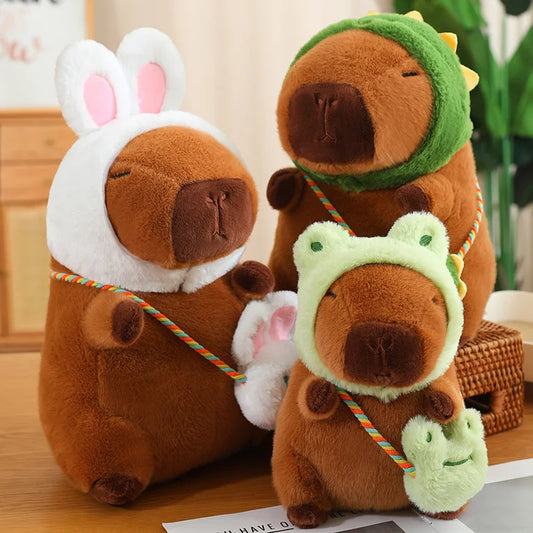 Funny Capybara Wear Rabbit/Frog/Dog/Dinosaur Hat Crossbody Bag Plush Toys | Cartoon Animals Stuffed Dolls Gift Home Sofa Decor