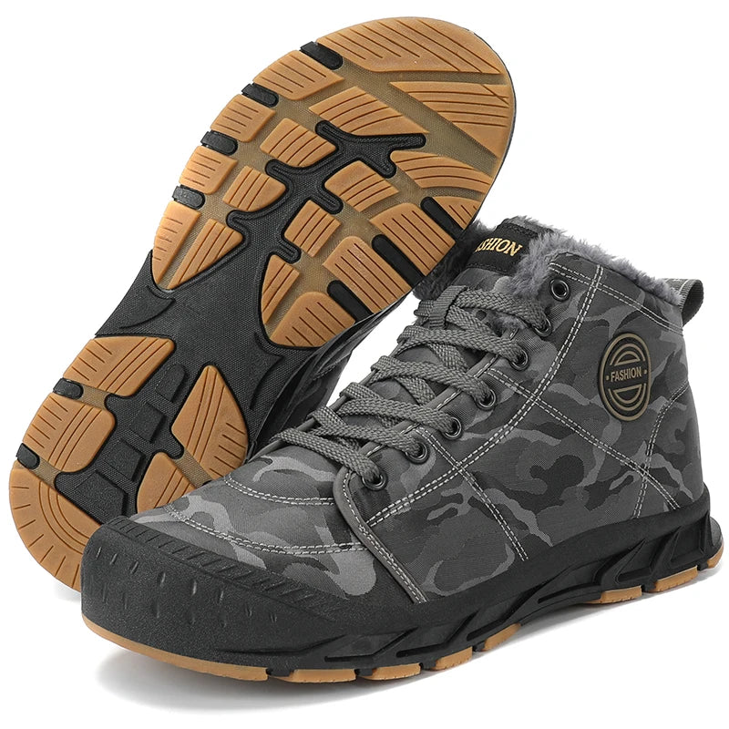 2024 New Winter Hiking Cotton Shoes | Fleece-Lined Camouflage Snow Boots | Men’s Thick-Soled Warm Outdoor Shoes