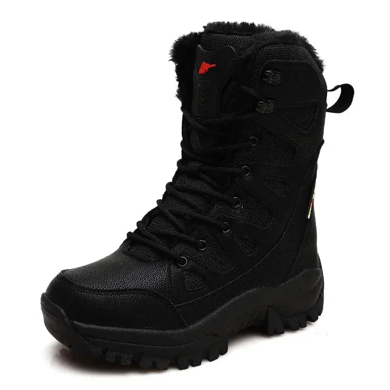 New Men’s High-Top Winter Boots | Waterproof Snow Boots with Warm Plush Lining | Lace-Up Anti-Slip Army Work Ankle Boots