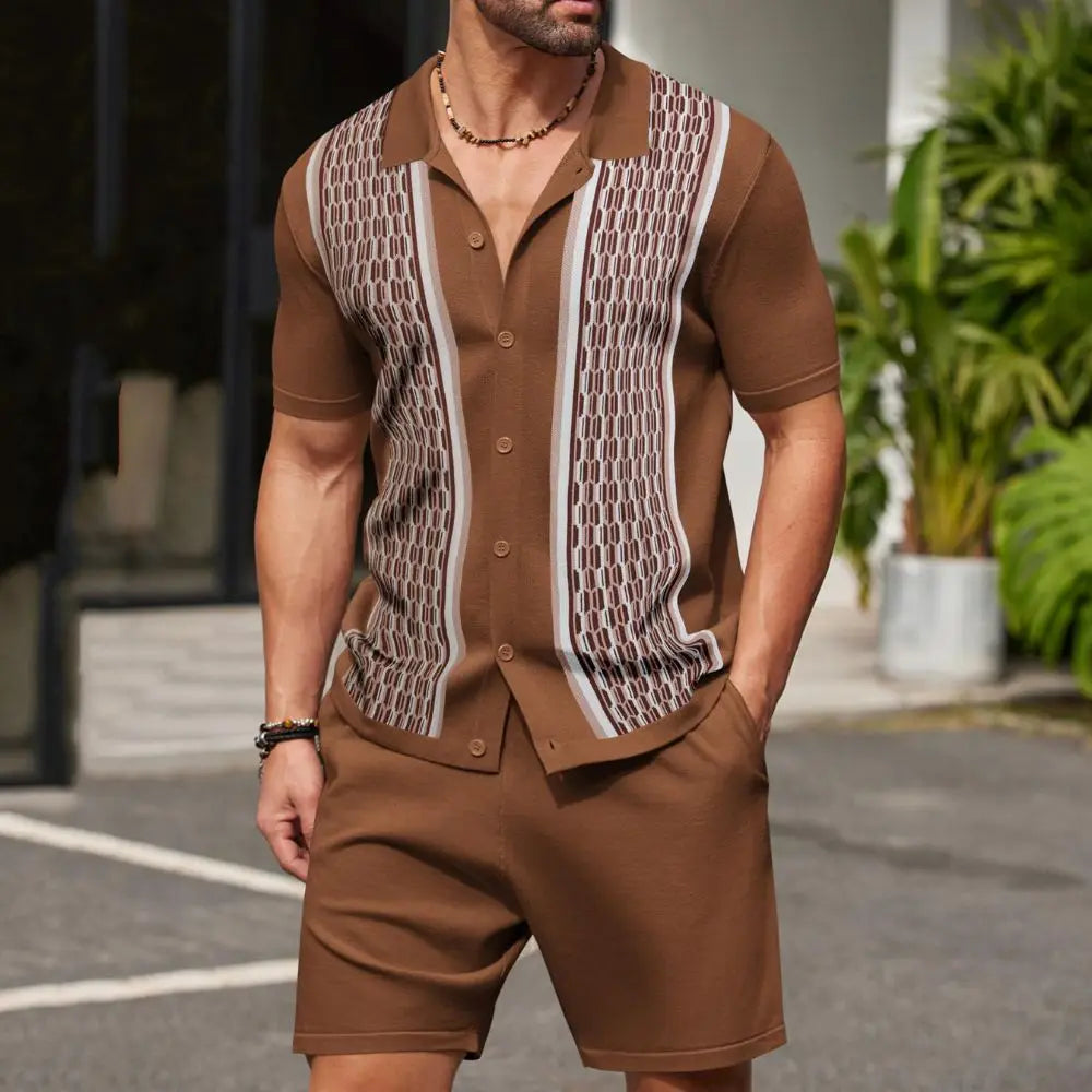 Polos Para Hombre Shorts Conjunto | Crochet Sweater Pant Sets | Men's Summer Outfit | Casual T-Shirt and Shorts for Men | Sports Suits