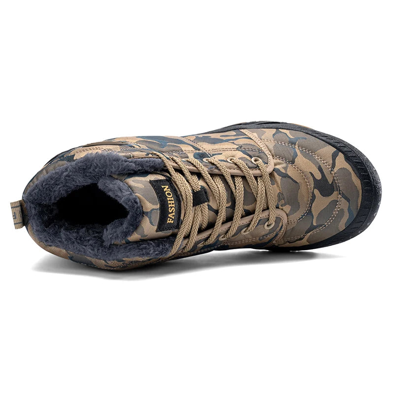 2024 New Winter Hiking Cotton Shoes | Fleece-Lined Camouflage Snow Boots | Men’s Thick-Soled Warm Outdoor Shoes