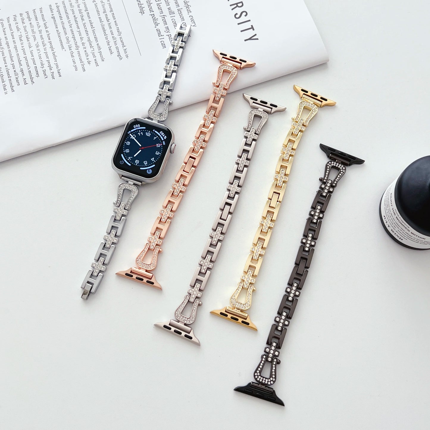 Woman Diamond Metal Apple Watch Strap | Stainless Steel Link Bracelet for iWatch 49mm, 45mm, 44mm, 42mm, 40mm | Compatible with Series 9, 8, 7, SE, 5 Accessories